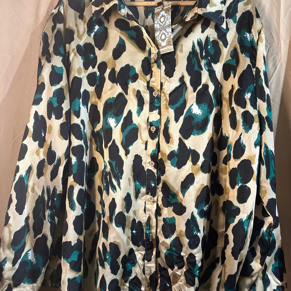 Boohoo Animal Print Satin Shirt with Teal and Black